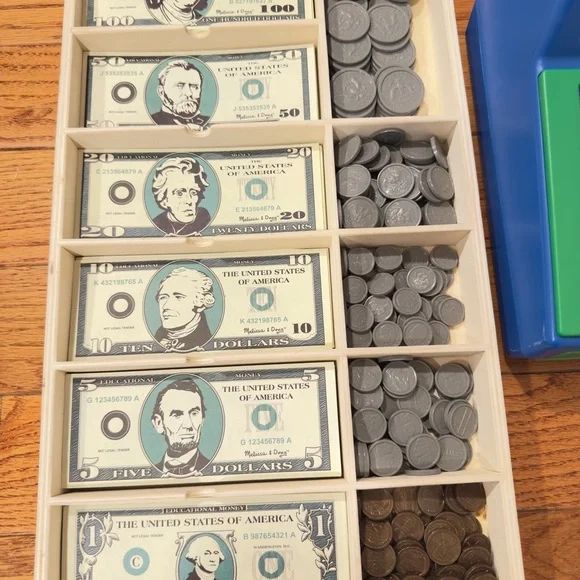 Lakeshore Toy Cash Register with Play Money and Melissa and Doug Play Money Set. - Picture 7 of 12